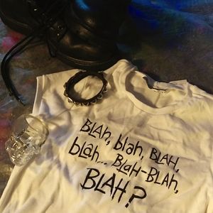 Top T-Shirt "Blah Blah" Anti Tee White Glitter